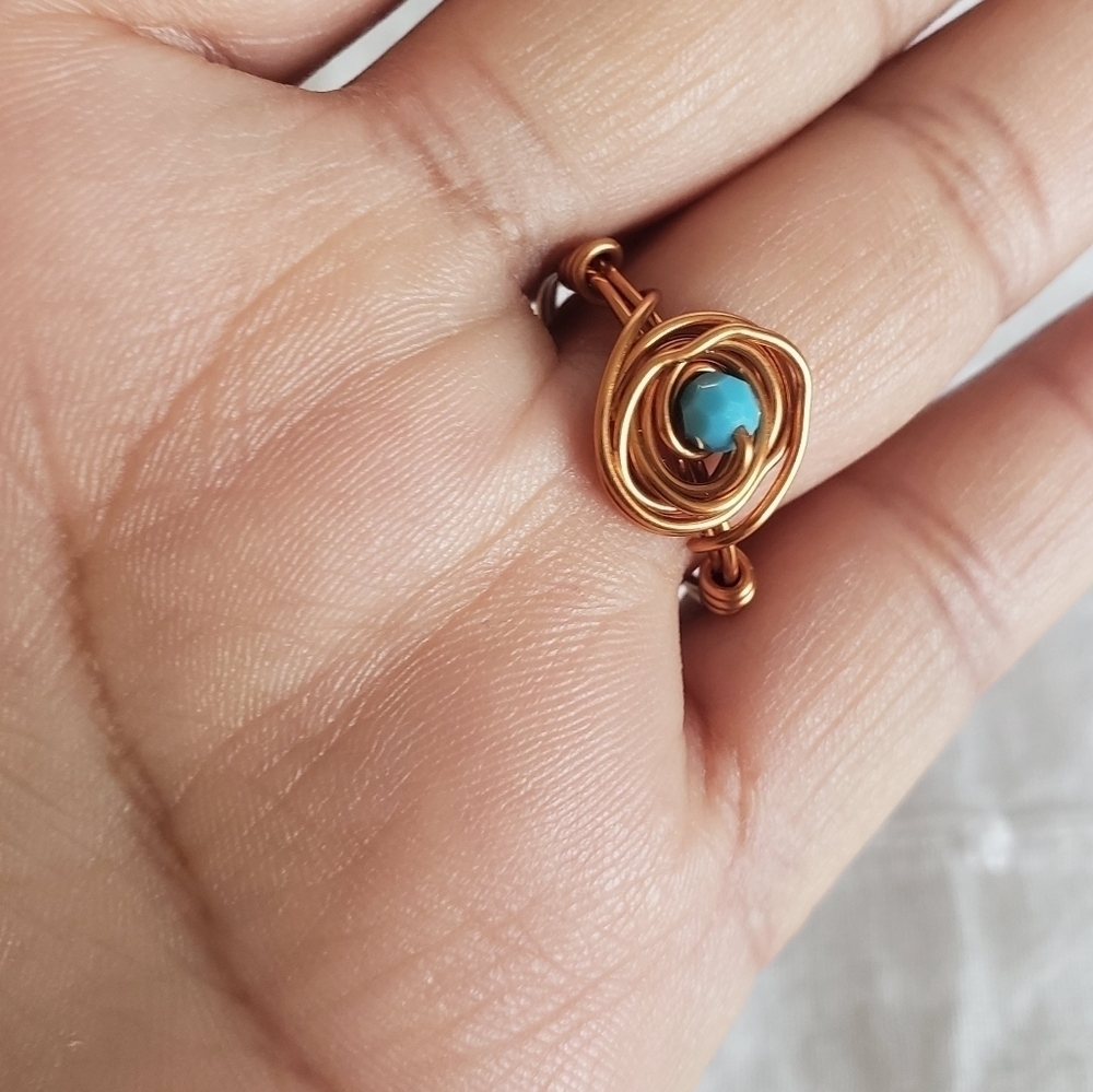 ❤ New copper wire wrapped bird nest handmade ring
